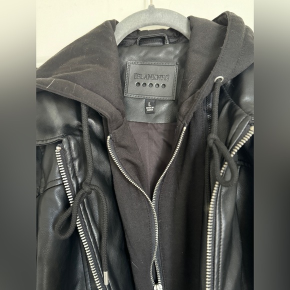 BLANKNYC Faux Leather Bomber Jacket with Removable Hood in Bankroller Size L - Picture 5 of 15